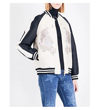 Shop Stella Mccartney Lorinda Tiger-embroidered Woven Bomber Jacket In Oyster