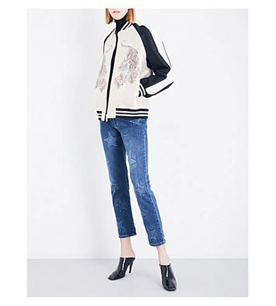 Shop Stella Mccartney Lorinda Tiger-embroidered Woven Bomber Jacket In Oyster