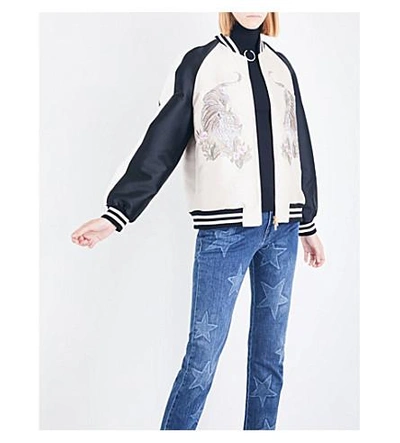 Shop Stella Mccartney Lorinda Tiger-embroidered Woven Bomber Jacket In Oyster
