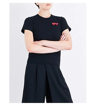 Shop Comme Des Garçons Play Double Heart-appliqué Cotton-jersey T-shirt In Black