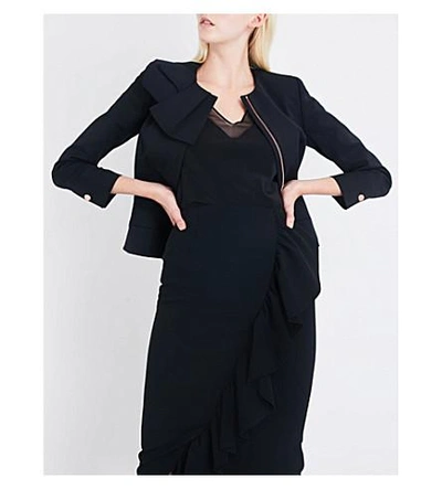 Shop Ted Baker Bow Neck Woven Peplum Jacket In Black