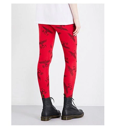 Shop Boy London Logo-print Mid-rise Stretch-cotton Leggings In Red