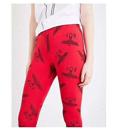 Shop Boy London Logo-print Mid-rise Stretch-cotton Leggings In Red
