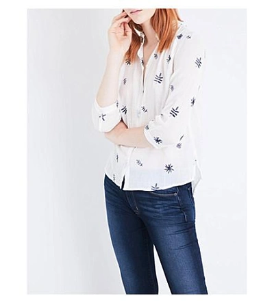 Shop Whistles Leaf-embroidered Cotton Shirt In Cream
