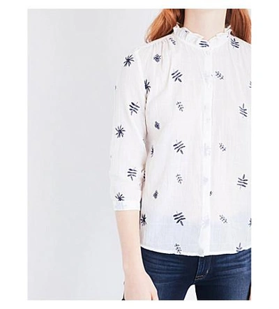 Shop Whistles Leaf-embroidered Cotton Shirt In Cream
