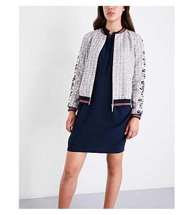 Shop Ted Baker Xaria Geo Floral-print Twill Bomber Jacket In Grey