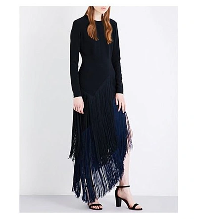 Shop Stella Mccartney Camille Fringed Stretch-crepe Midi Dress In Black