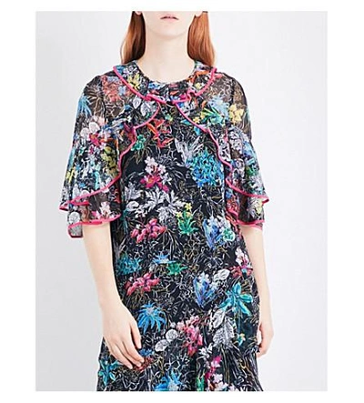 Shop Peter Pilotto Floral-print Silk-georgette Blouse In Black