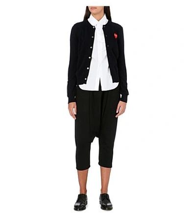 Shop Comme Des Garçons Play Embroidered-heart Wool Cardigan In Navy