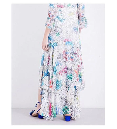 Shop Peter Pilotto Floral-print Silk-georgette Maxi Skirt In White