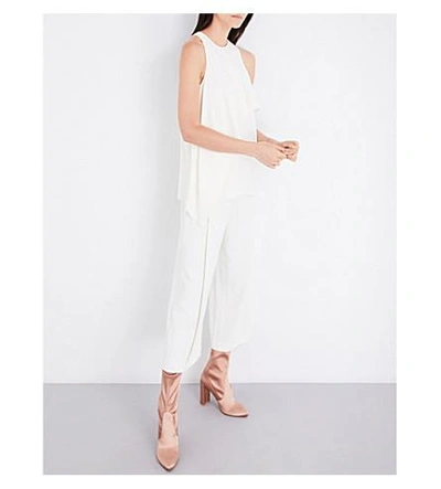 Shop Helmut Lang Wide Cropped Crepe Culottes In Ivory