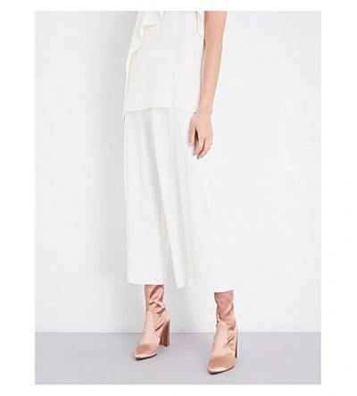 Shop Helmut Lang Wide Cropped Crepe Culottes In Ivory