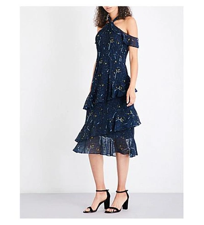 Shop Whistles Wheatsheaf Cold-shoulder Fil-coup Dress In Navy