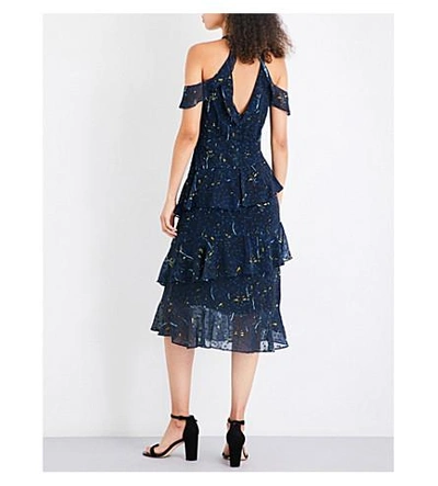 Shop Whistles Wheatsheaf Cold-shoulder Fil-coup Dress In Navy