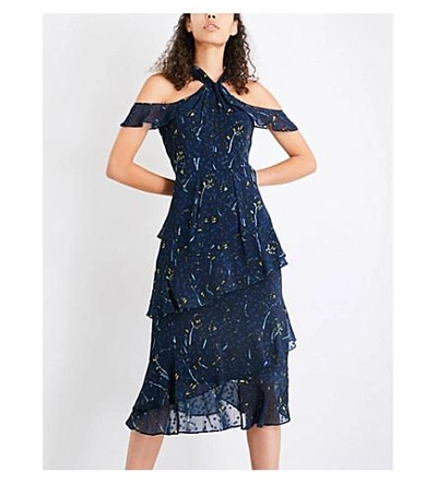 Shop Whistles Wheatsheaf Cold-shoulder Fil-coup Dress In Navy