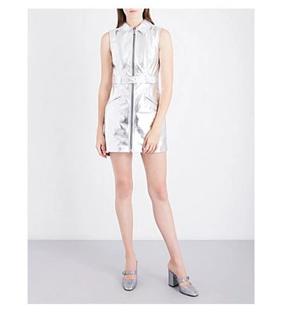 Shop A.w.a.k.e. Motorcycle Leather Mini Dress In Silver