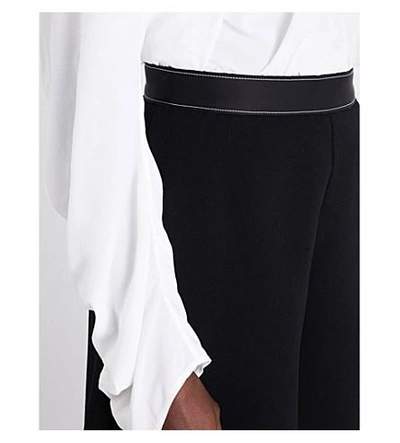 Shop Loewe Contrast-stitch Wide Cropped High-rise Crepe Culottes In Black