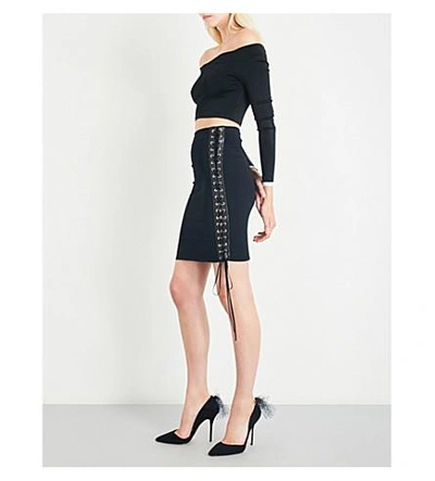 Shop Alexandre Vauthier Lace-up Stretch-knit Mini Skirt In Black