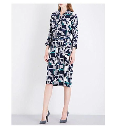 Shop Max Mara Aligi Abstract-print Silk-crepe Dress In Altramarine