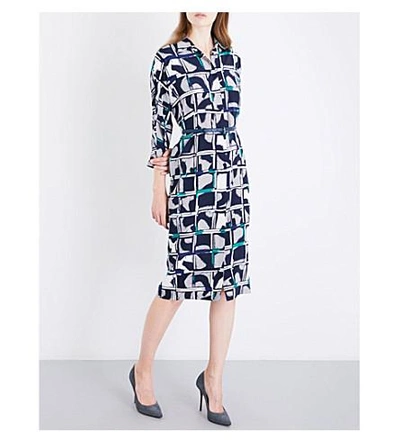 Shop Max Mara Aligi Abstract-print Silk-crepe Dress In Altramarine