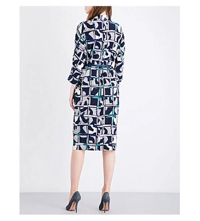 Shop Max Mara Aligi Abstract-print Silk-crepe Dress In Altramarine