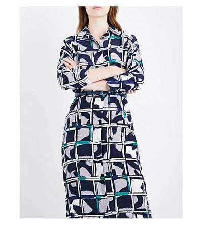 Shop Max Mara Aligi Abstract-print Silk-crepe Dress In Altramarine