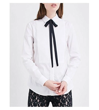 Shop Red Valentino Neck-tie Cotton-blend Shirt In Bianco