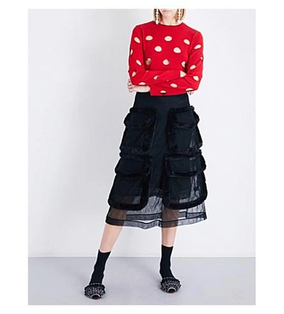 Shop Simone Rocha Dot-cutout Wool Silk And Cashmere Sweater In Red