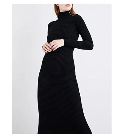 Shop Balmain Turtleneck Merino Wool Dress In Noir