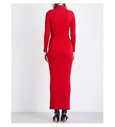 Shop Balmain Turtleneck Merino Wool Dress In Red