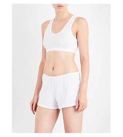 Shop Sunspel Racerback Stretch-cotton Cropped Top In White