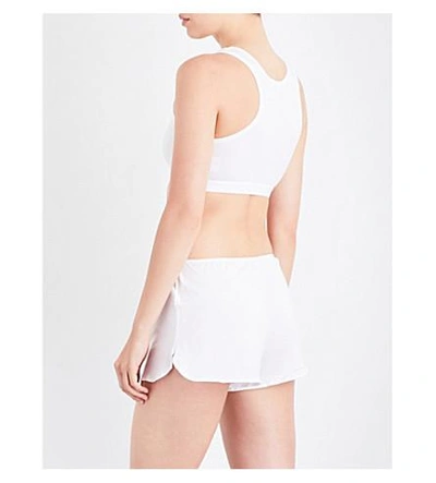 Shop Sunspel Racerback Stretch-cotton Cropped Top In White