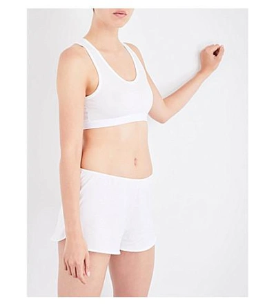 Shop Sunspel Racerback Stretch-cotton Cropped Top In White