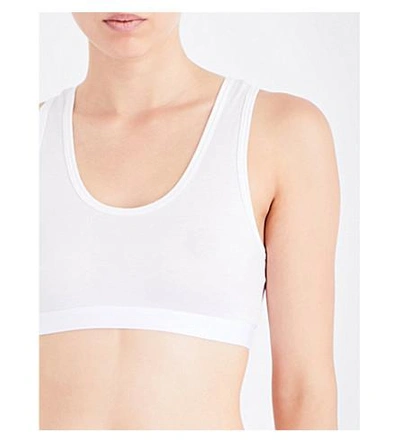 Shop Sunspel Racerback Stretch-cotton Cropped Top In White