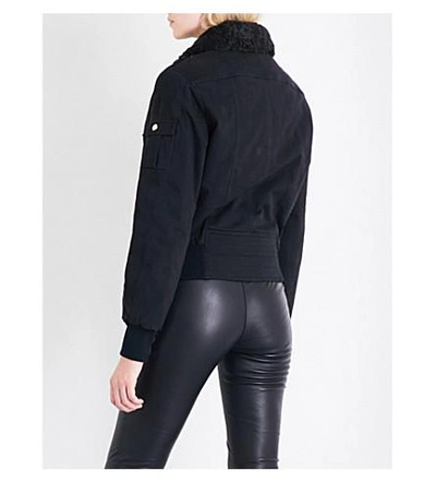 Shop Balmain Shearling-lined Stretch-cotton Bomber Jacket In Noir