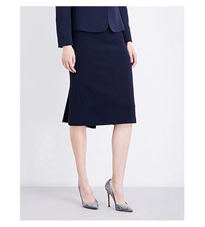 Shop Max Mara Bugia Stretch-wool Skirt In Navy