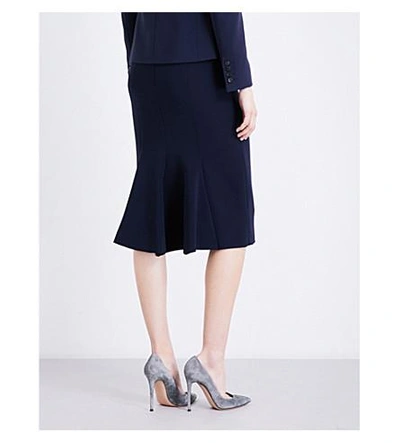 Shop Max Mara Bugia Stretch-wool Skirt In Navy