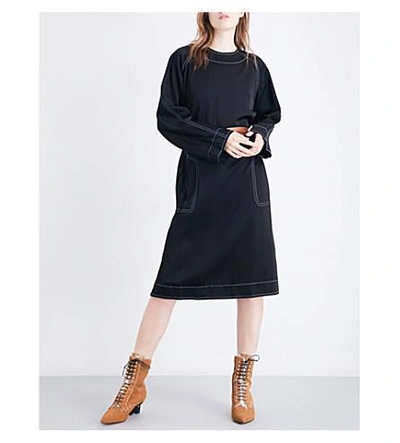 Shop Loewe Contrast-stitch Satin Dress In Black