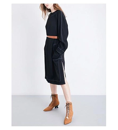 Shop Loewe Contrast-stitch Satin Dress In Black