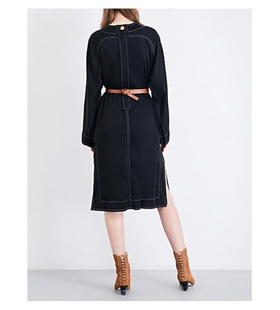 Shop Loewe Contrast-stitch Satin Dress In Black