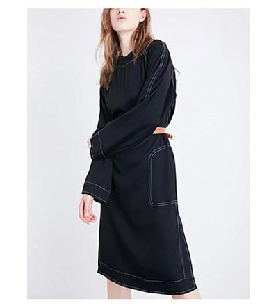 Shop Loewe Contrast-stitch Satin Dress In Black