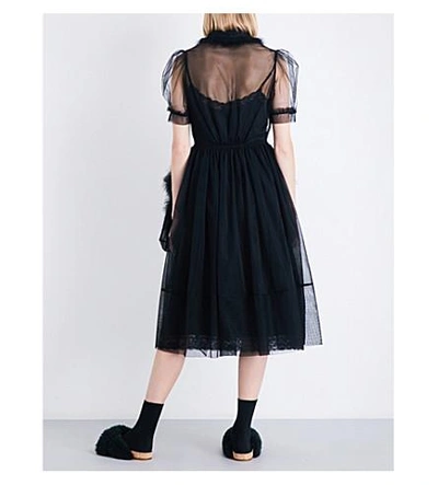Shop Simone Rocha Teddy-trim Tulle Midi Dress In Black