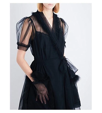 Shop Simone Rocha Teddy-trim Tulle Midi Dress In Black