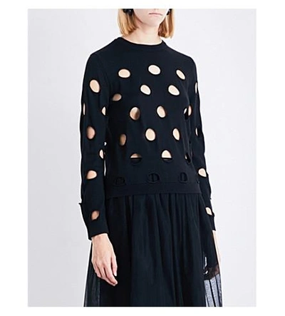 Shop Simone Rocha Dot-cutout Wool Silk And Cashmere Sweater In Black