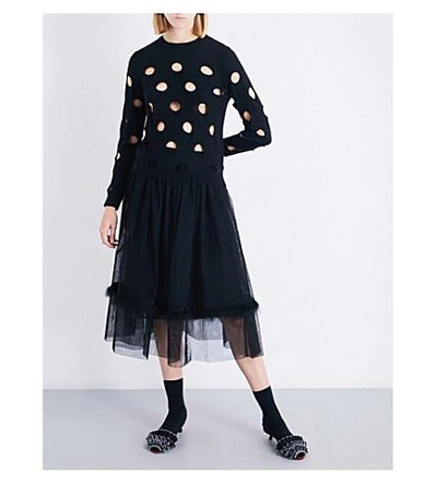 Shop Simone Rocha Dot-cutout Wool Silk And Cashmere Sweater In Black