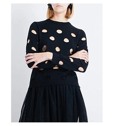 Shop Simone Rocha Dot-cutout Wool Silk And Cashmere Sweater In Black