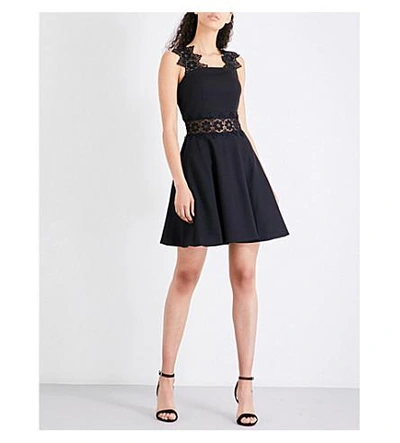 Shop Ted Baker Monaa Lace-trimmed Cotton-blend Dress In Black