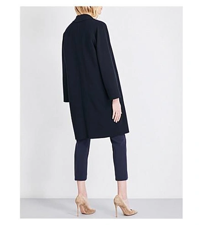 Shop Max Mara Bath Stretch-wool Wrap Coat In Navy