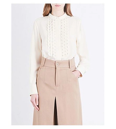Shop Chloé Eyelet-embroidered Silk-crepe De Chine Shirt In Seedpearl