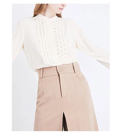 Shop Chloé Eyelet-embroidered Silk-crepe De Chine Shirt In Seedpearl